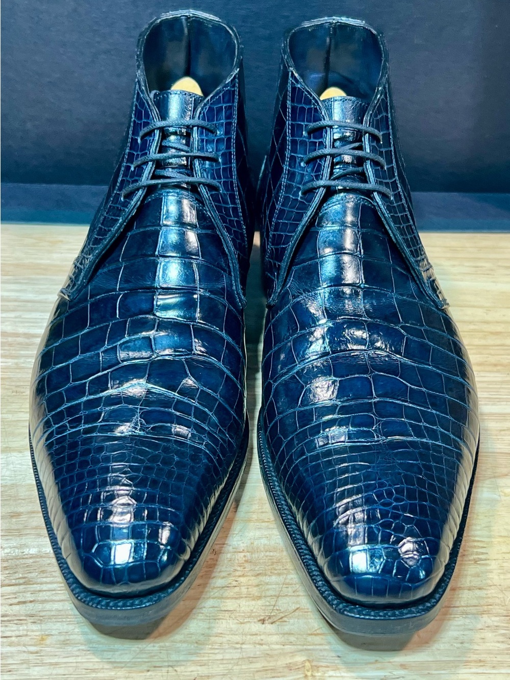 George Cleverley Bespoke Genuine Alligator Chukka Boots Navy US 9-9.5 England